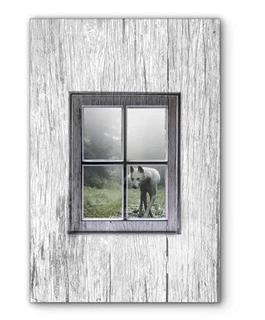 Millwood Pines 'Window Wolf' Graphic Art Print on Wood 16x24", Chipped Corner 