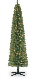 Darice 7ft Green Pencil Artificial Christmas Tree: Pre-Lit, Clear Lights