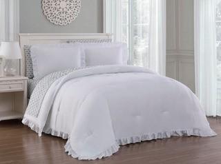 Blush Design 7-pc Ruffled King Comforter Set , Melody, White