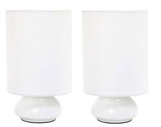 Simple Designs Home LT2043-WHT-2PK Gemini Colors 2 Pack Mini Touch Table Lamp Set with Fabric Shades, White