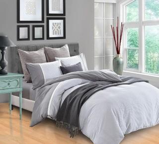 Superior Riverton 300 Thread Count Stripe Cotton Duvet Cover Set - Full - Queen - 3 Piece