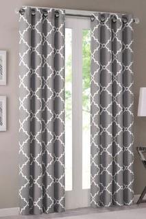 Madison Park Saratoga Fretwork Print Grommet Top Window Curtain Panel Living Room Bedroom and Dorm Drape 50x95 Grey