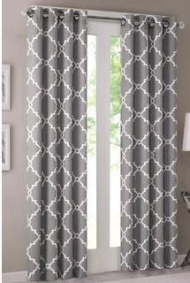 Madison Park Saratoga Fretwork Print Grommet Top Window Curtain Panel Living Room Bedroom and Dorm Drape 50x95 Grey