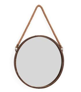 Gold Patina Round Mirror with Hanging Rope 15"