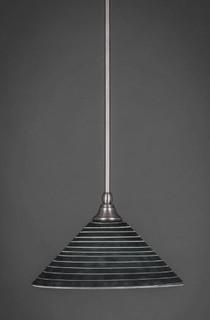 Toltec Lighting 23-BN-442 1 Light Stem Mini Pendant In Brushed Nickel With 12 Inch Charcoal Spiral Glass Shade