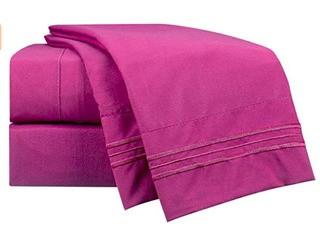 Clara Clark Premier 1800 Series Bed Sheet Set - Twin, Magenta, Hypoallergenic, Deep Pocket