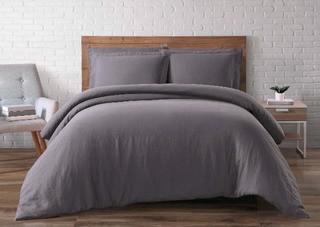 Brooklyn Loom 100% Natural Flax Linen 3 Piece Duvet Set - King - Charcoal