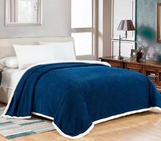 Hammoud Lush Elegance Textured Lattice Reversible Sherpa Blanket Queen, Navy