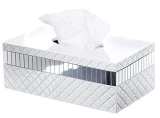 Quilted Mirror Tissue Box Cover Rectangular (10.4" x 6.8" x 3.75") - Decorative Bath Tissues Paper Napkin Holder- Resin Rectangle Napkins Container- Bottom Slider- For Elegant Bathroom D?cor