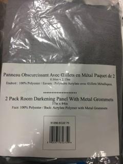 Room Darkening Panels With Metal Grommets, 2Pk, Grey, 37x84"