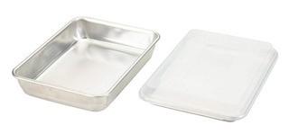 Nordic Ware Natural Aluminum Commercial 3-Piece Baker's Set, Quarter Sheet and Cake Pan, Interchangeable Lid(Cracked)