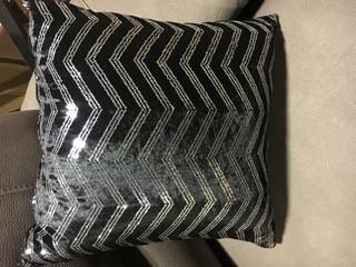 Black Throw Pillow With Sequin Zig Zags, 2PK