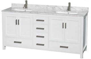 Wyndham Collection Sheffield 72" Double Bathroom Vanity by Wyndham Collection White, Carrara Marble Counter