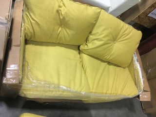 (2) Mustard Yellow Loveseats -No Legs-As Is