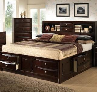 C0172A Dark Cherry Brown Queen Bed with storage