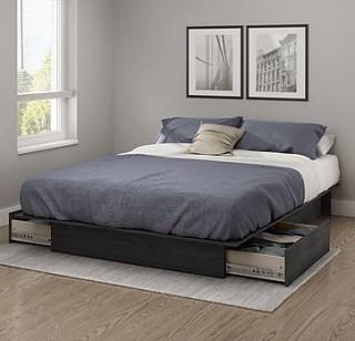 South Shore Step One Full/Queen Platform Bed (54/60'') with drawers, Grey Oak (10446)