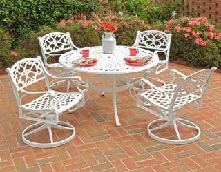 Biscayne 42 in. White 5-Piece Round Swivel Patio Dining Set w/ Green Cushions