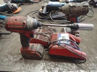 Milwaukee (2) Cordless Drills C/W (2) Batteries, (2) Chargers 