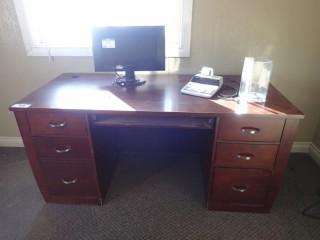 Office Desk C/W Rolling Office Chair, Monitor, Misc Contents