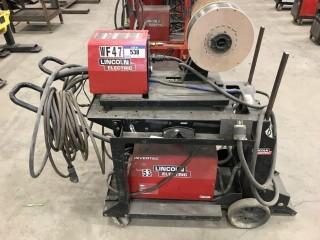 Lincoln Invertec V350 PRO Power Source C/W LF-72 Feeder And Cart. S/N U1100404264