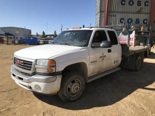 2005 GMC 3500 SLE Extended Cab Dually Flat Deck C/W 6.0L, A/T, 9' Bed, Showing 329,743 KMS. S/N 1GDJC39U15E274011