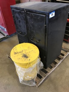 Metal Cabinet And Barrel W/ Misc Drill Bits