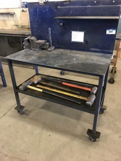 2'X 4' Rolling Work Bench C/w 4" Vise And Sledge Hammers