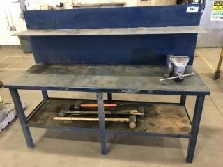 2'X 6' Work Bench C/W Vise And Sledge Hammers