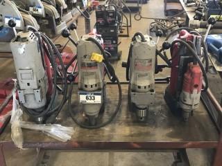 (4) Milwaukee Magnetic Drills **PARTS ONLY** C/W Cart