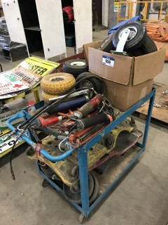 Assorted Shop Supplies C/W Cart and Assortment Of Tires