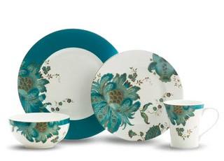 222 Fifth Eliza Teal 16 Piece Dinnerware Set, Service for 4