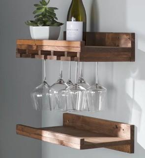 Bernon Rustic Wall Mounted Wine Glass Rack 2PC