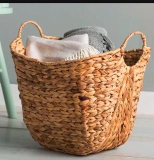 Tall Water Hyacinth Wicker Basket with Handles