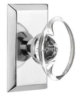 Oval Clear Crystal Glass Single Dummy Door Knob with Studio Plate, Bright Chrome, 2PC