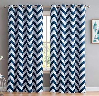 Alvarenga Chevron Blackout Thermal Grommet Panel Pair, Navy Blue, 37x96"