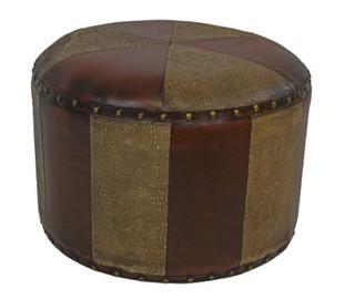 International Caravan Istanbul Rustic Mixed Patchwork Faux Leather Round Ottoman 16.14x12.20x17.32"