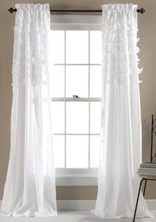 Lush Decor Avery Curtains Ruffled Shabby Chic Style Window Panel Set for Living, Dining Room, Bedroom (Pair) 84 by 54-Inch White