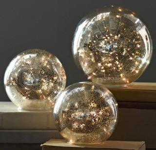 Glucksteinhome Set Of 3 Pre-Lit Globes-Gold