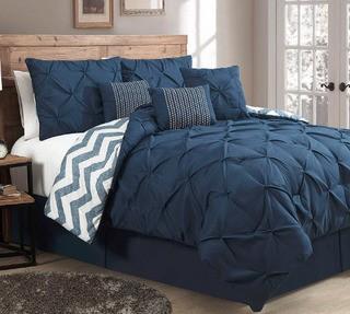 Jorge Pinch 7 Piece Comforter Set, Queen, Navy