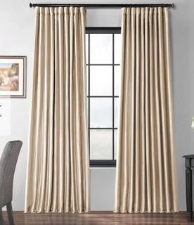 Faux Silk Extra Wide Taffeta Blackout Single Curtain Panel, 100x84", Glazed Parchment, Set Of 2