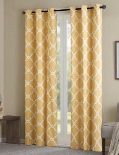 Mia Geometric Room Darkening Grommet Curtain Panels, 2PC, Yellow, 42x84"