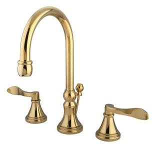 Nufrench Widespread Bathroom Sink Faucet with Brass Pop-up, Polished Brass