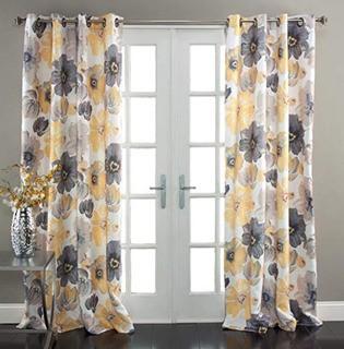 Danya Linen Blended Blooming Floral/Flower Semi-Sheer Grommet Curtain Panels Set Of 2, 52x84"