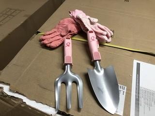 Lot of Misc Breast Cancer Awareness Garden tools and Gloves