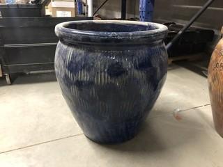 Set of Two Blue Ceramic Garden Urns