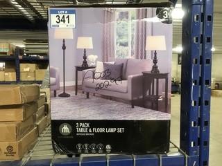 New Home Trends 3 Pc Table and Floor Lamp Set Antique Bronze Finish