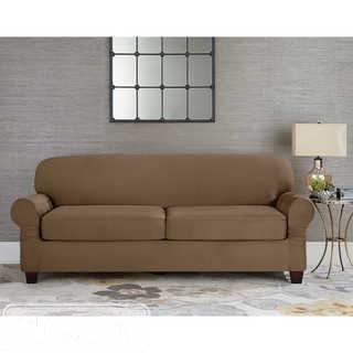 SURE FIT(R) DESIGNER SUEDE INDIVIDUAL CUSHION 3-SEAT SOFA SLIPCOVER IN TAUPE                        