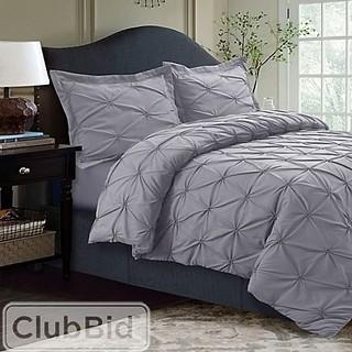 TRIBECA LIVING SYDNEY PINTUCK KING DUVET COVER SET IN GREY