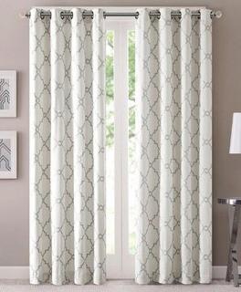 Cleethorpes Fretwork Print Geometric Semi-Sheer Grommet 2 Curtain Panel, Silver 50x84"