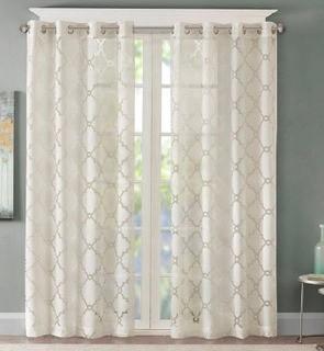 Breckenridge Geometric Sheer Grommet 2 Curtain Panels, Ivory 50x84"